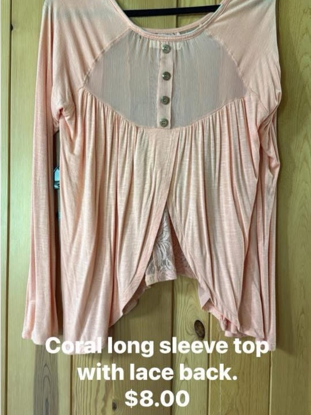 Coral Long Sleeve Lace-Back Women's Top